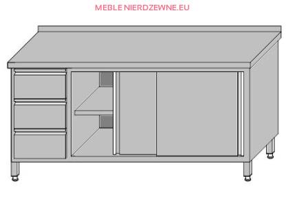 Stół roboczy przyścienny zabudowany z szafką z drzwiami przesuwnymi i 3-szufladami dla pojemników GN 1/1 1900x700x850